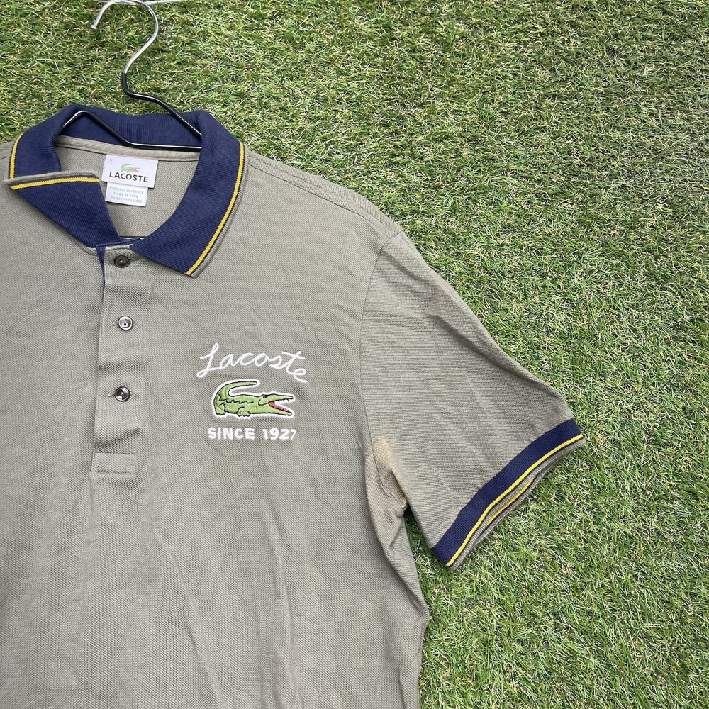 Lacoste Polo Shirt Mens Size 5 Green Big Croc Logo Preppy Peru VTG Dress Henley